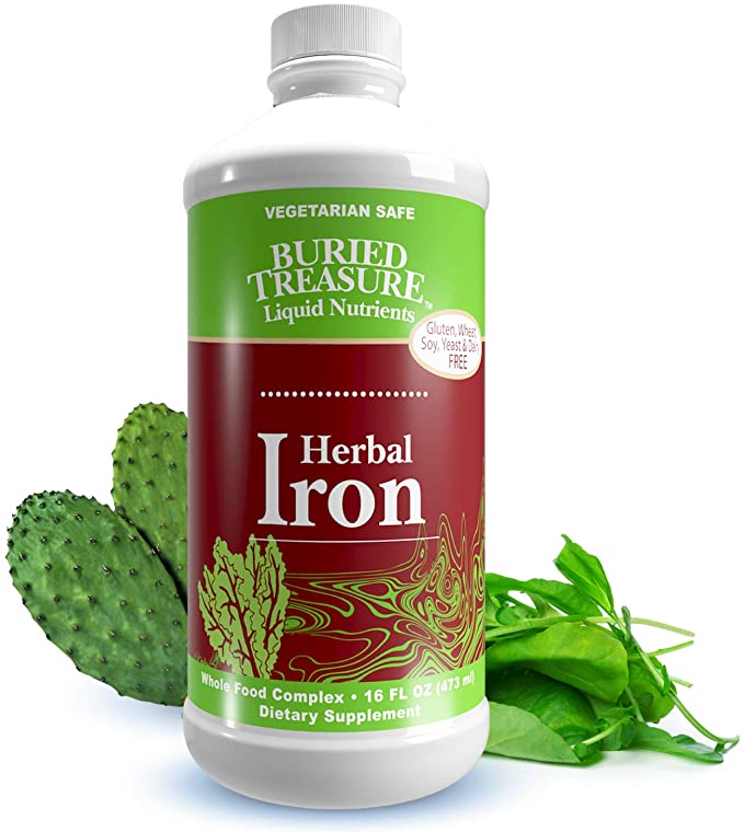 Buried Treasure: Herbal Iron Supplement Promotes Blood Building & Healthy Iron Levels for Women & Men - Liquid Iron 16 oz Bottle - Vegan Non-Constipating Non-GMO