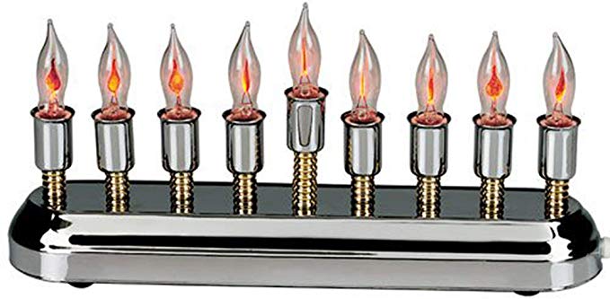 Contemporary Electric Hanukkah Menorah Stainless Steel With Flickering Bulbs