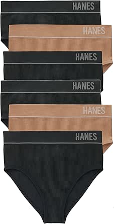 Hanes Womens Originals Hi-Leg Bikini Underwear, Seamless Rib Bikini, Assorted Colors, 6-Pack