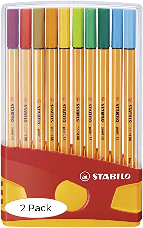 Stabilo Point 88 Fineliner Pens, 0.4 mm - 20-Color Plastic Case Set (Pack 2)