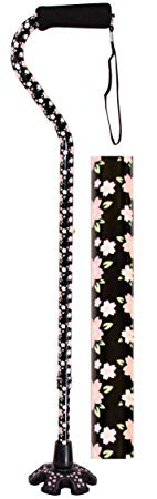 Essential Medical Supply Couture Offset Fashion Cane with Matching Standing Super Big Foot Tip, Pink Floral Style