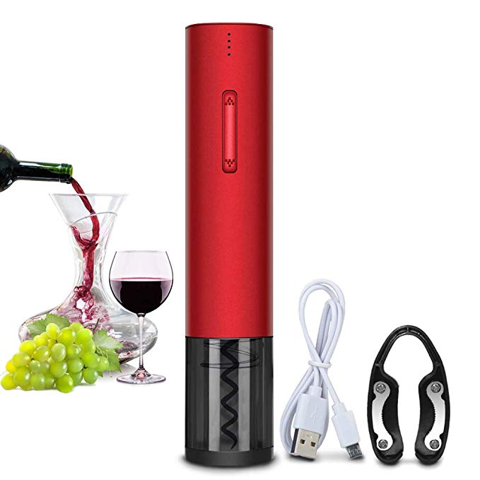 Electric Wine Opener Rechargeable Automatic Corkscrew Wine Bottle Openers, Cordless Stainless Electric Corkscrew with Foil Cutter and USB Cable
