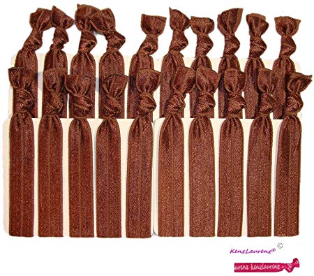 Hair Ties - No Crease Ponytail Holders BROWN (Available in Lots of Pack Quantities) Ouchless Elastic Styling Accessories Pony Tail Holder Ribbon Bands - By Kenz Laurenz (20 Pack)