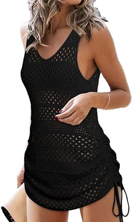 Dokotoo Womens Swimwear Cover Ups 2024 Summer Crochet Hollow Out Knit Bathing Suit Beach Dresses