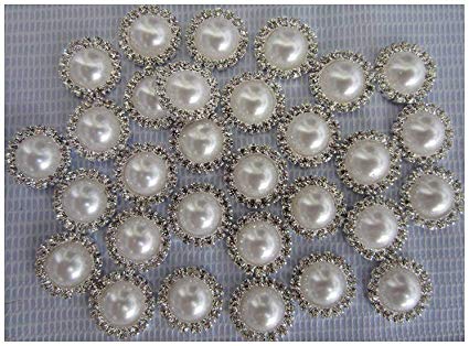 Flat Back Rhinestone Buttons – LeBeila Flatback Embellishments 15 MM Crystal Pearl Fabric Sewing Fasteners Glue On Metal Accessories for Craft, Wedding Dress & Clothing Decorations (10 pcs, White)