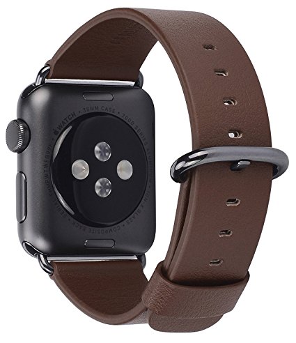 JSGJMY Apple Watch Band 38mm Brown Genuine Leather Strap Replacement Watchbands Black/Space Grey Metal Clasp for iWatch Series 3/Series 2/Series 1/Edition/Sport