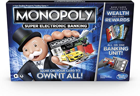 Monopoly Super Electronic Banking Board Game, Electronic Banking Unit, Choose Your Rewards, Cashless Gameplay Tap Technology, for Ages 8 and Up