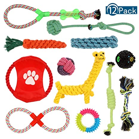 Chenkaiyang Dog Toys 12 Pack Gift Set Dog Rope Toys Puppy Dog Chew Toys Teething Training Avoiding Dogs Boredom Anxiety for Small Medium Large Dog Cotton Squeak Interactive Toys