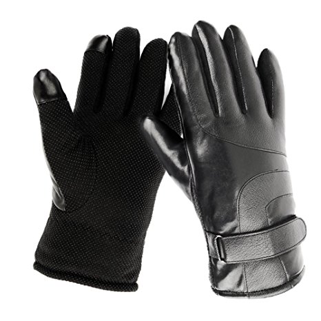 Kekilo Touch Screen Gloves Winter Touchscreen Protective PU Leather Warm Windproof Gloves Outdoor Cycling Driving for Men and Women