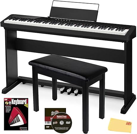 Casio CDP-S360 88-Key Compact Digital Piano Bundle with CS-470P Stand with Triple Pedal System, Furniture-style Bench, Instructional Book and DVD, and Austin Bazaar Polishing Cloth