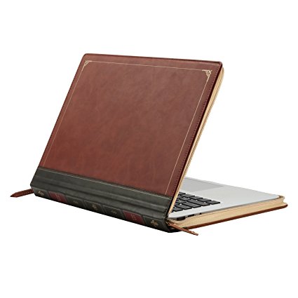 Mosiso Vintage Classic Premium PU Leather Zipped Book Sleeve Cover Only for MacBook Air 13 Inch (A1466 / A1369), Do Not Fit for Other MacBook 13 Inch, Brown