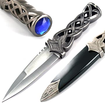 Ace Martial Arts Supply New Scottish Celtic Gaelic Twist Knot Blue Ruby Gemstone Wicca Dirk Dagger Knife, 9-Inch