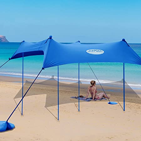 UMARDOO Family Beach Tent with 4 Aluminum Poles, Pop Up Beach Sunshade with Carrying Bag