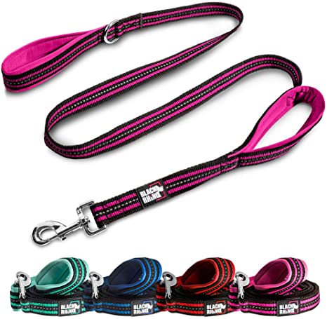 Black Rhino Dog Leash - Heavy Duty - Medium & Large Dogs | 5ft Long Leashes | Two Traffic Padded Comfort Handles for Safety Control Training - Double Handle Reflective Lead