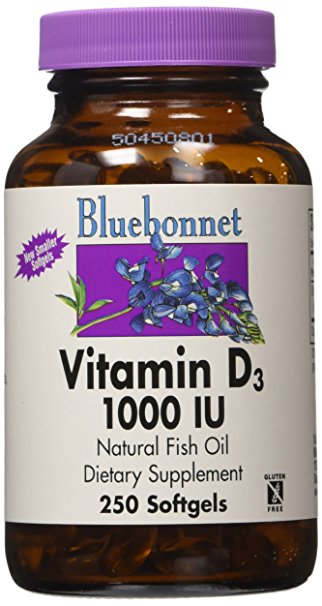 Bluebonnet Vitamin D3 1000 IU Vegetable Softgels, 250 Count