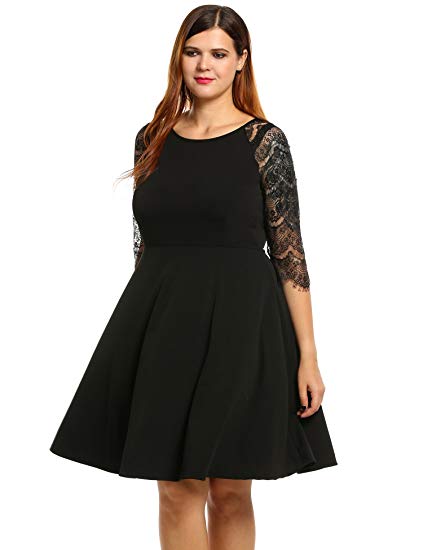 Meaneor Women's Lace Half Sleeve Round Neck Dress for Spring