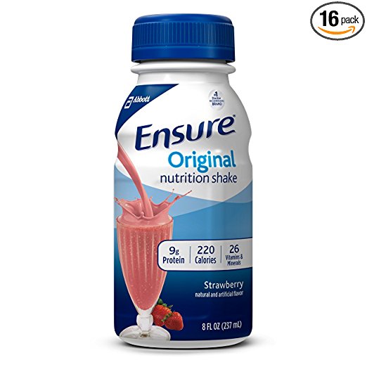 Ensure Original Nutrition Shake with 9 grams of protein, Meal Replacement Shakes, Strawberry, 8 fl oz (Pack of 16)