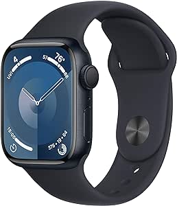 Apple Watch Series 9 [GPS 41mm] Smartwatch with Midnight Aluminum Case with Midnight Sport Band M/L. Fitness Tracker, Blood Oxygen & ECG Apps, Always-On Retina Display (Renewed)