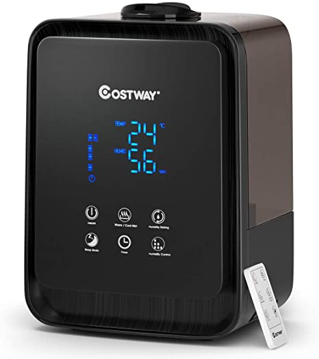 COSTWAY Ultrasonic Air Humidifier, 4.5L/1.2 Gallon, Warm and Cool Mist Humidifier, Whisper-quiet Operation, w/ LED Touch Display and Remote Control, for Bedroom, Living room, and Baby room (Black)