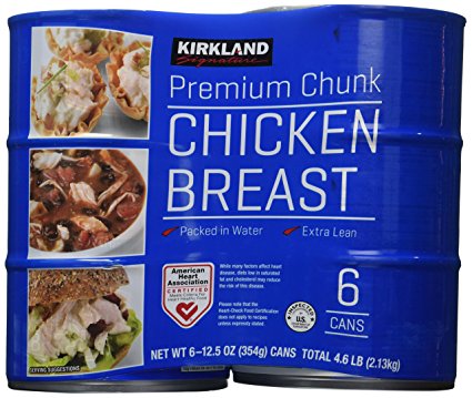Kirkland Signature chicken breast, packed in water, premium chunk, 6 12.5-ounce cans
