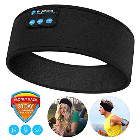 Bluetooth Sports Headphones Headband, CaseBuy Music Washable Sweatband Bluetooth 5.0 Headset with Falt Embedded Reversible Speakers, Great for Hiking, Yoga, Running, Skateboard, Performance Stretch