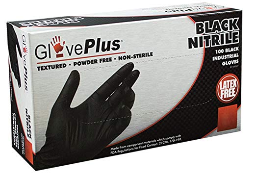 AMMEX - GPNB44100-BX - Nitrile - GlovePlus - Latex Rubber Free, Disposable, Powder Free, Industrial, 5 mil, Medium, Black (Box of 100)