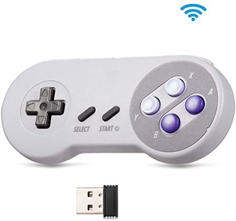 2.4GHz Wireless USB SNES Controller,kiwitatá Rechargeable Classic SNES PC Game pad Controller with Receiver for Windows PC MAC,Raspberry PI