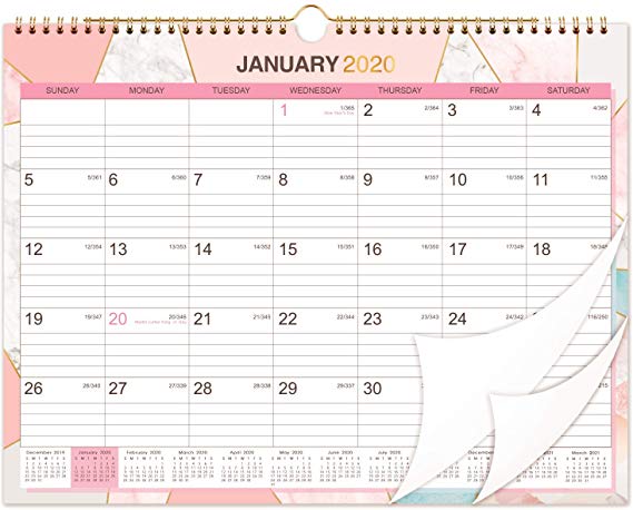 2020 Calendar - 2020 Monthly Wall Calendar with Thick Paper, 15" x 11.5", January - December 2020, Twin-Wire Binding with Hanging Hook   Ruled Blocks   Julian Date - Pink Marble