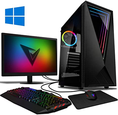 Vibox Gaming PC Computer with 2 Free Games, Windows 10 OS, WiFi, 22" HD Monitor (3.7GHz AMD Ryzen Quad-Core Processor, Radeon Vega 8 Graphics Chip, 8GB DDR4 RAM, 1TB HDD)