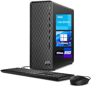 HP Slim Desktop S01 aF2003w PC Computer Intel Celeron J4025 4GB DDR4 RAM 256GB SSD Intel UHD Graphics 600 Windows 11 Home with Wired Keyboard Mouse (Renewed)