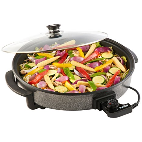 VonShef Large Multi Cooker 42cm Diameter 1500W with Glass Lid, Non-Stick Surface and Cool Touch Handles