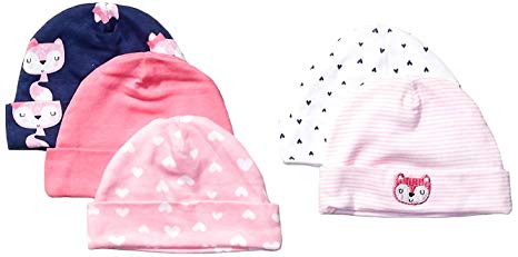 GERBER Baby Girls' 5-Pack Caps