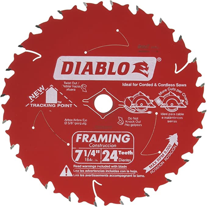 Freud D0724PX Diablo ATB Framing and Ripping Carbide Circular Saw Blade with 5/8-Inch Arbor, 2-Pack