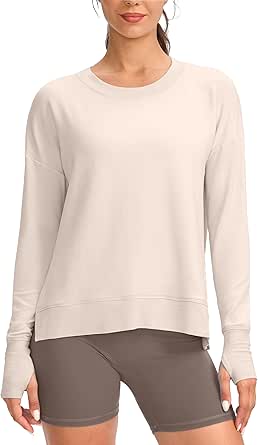 G Gradual Sweatshirt for Women Buttery Soft Yoga Tops Crewneck Modal Pullover Shirts Side Slit Thumb Holes