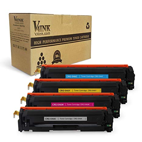 V4INK Compatible Toner Cartridge Replacement for Canon 046 CRG 046 (KCMY, 4-Pack), for use in Canon Color ImageCLASS MF733Cdw, ImageCLASS MF731Cdw, ImageCLASS MF735Cdw LBP654Cdw Laser Printer