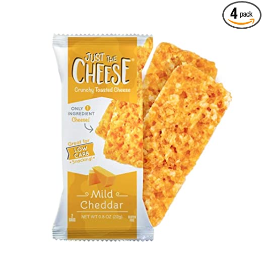 Just The Cheese Bars, 100% Cheese, Keto Snacks, High Protein, Gluten Free, All Natural, Made in USA (Mild Cheddar, 4 Bars)