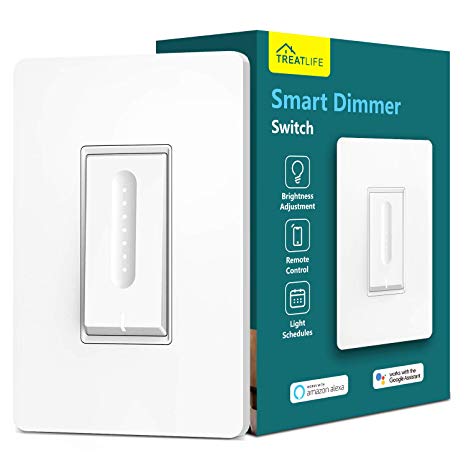 Smart Dimmer Switch, Treatlife WiFi Light Switch for Dimmable LED/Halogen/Incandescent Bulbs, Compatible with Alexa and Google Assistant, Remote Control, Single-Pole, Neutral Wire Required