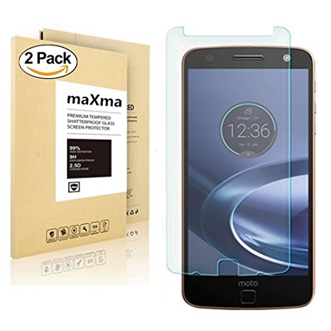 [2-Pack] Motorola Moto Z Force Droid Tempered Glass Screen Protector, maXma Anti-Scratch, Anti-Fingerprint, Bubble Free, Lifetime Replacement Warranty
