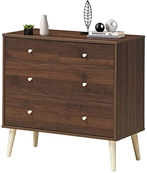 Giantex 4-Drawer Dresser, Free-Standing Chest Wood Legs and Sliding Rail, Storage Dresser Chest for Bedroom, Living Room, Hallway Storage Cabinet Organizer Wooden Chest (Coffee)