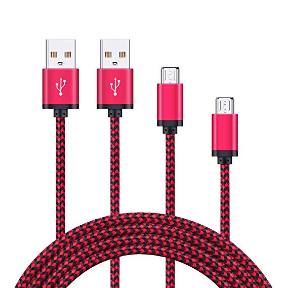 Micro USB Charger, FiveBox 2Pack 6ft Android Charger Cable Braided Fast Charging Cord Compatible Samsung Galaxy J3 J7 S6 S7 Edge S3 S4 Note 4 5, LG G3 G4 K20 K30, LG Stylo 2/3 Plus, Kindle Fire 7 8 10