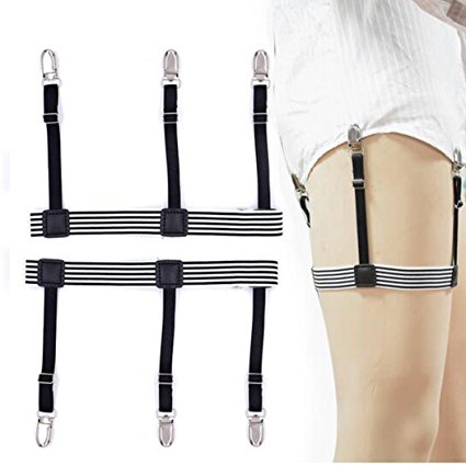 Daffnis Mens Shirt Stay Garter Adjustable Stripe Suspenders Non-slip Locking Clamps
