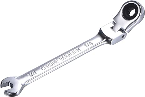 uxcell 1/4 Inch Flex-Head Ratcheting Combination Wrench SAE 72 Teeth 12 Point Ratchet Box Ended Spanner Tools, Cr-V