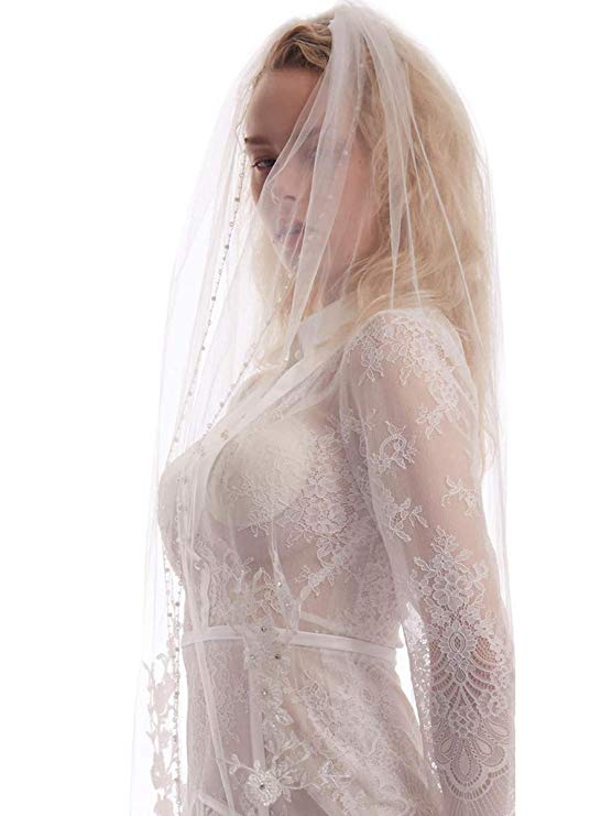 Passat bridal veil with sparkling crystals Silver Embroidery beaded wedding veil VL1051