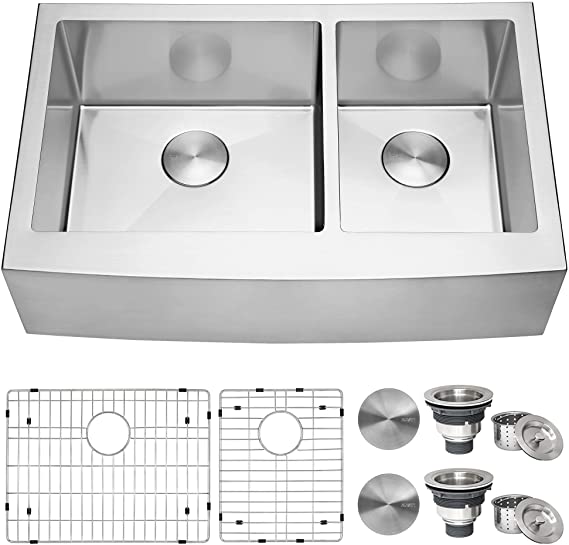Ruvati 33-inch Farmhouse Apron-Front 60/40 Double Bowl Kitchen Sink Stainless Steel - RVH9542