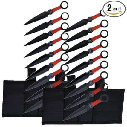 Perfect Point PP-060-9 Throwing Knife Set with Nine Knives, Black Blades, Red Cord-Wrapped Handles, 6-1/4-Inch Overall, 2-Pack (18 Knives)