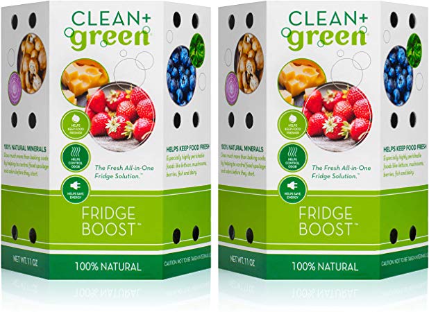 Clean Green Fridge Boost Refrigerator Food Preserver and Deodorizer Odor Absorber - Keeps Food Fresh Longer (2-Pack)