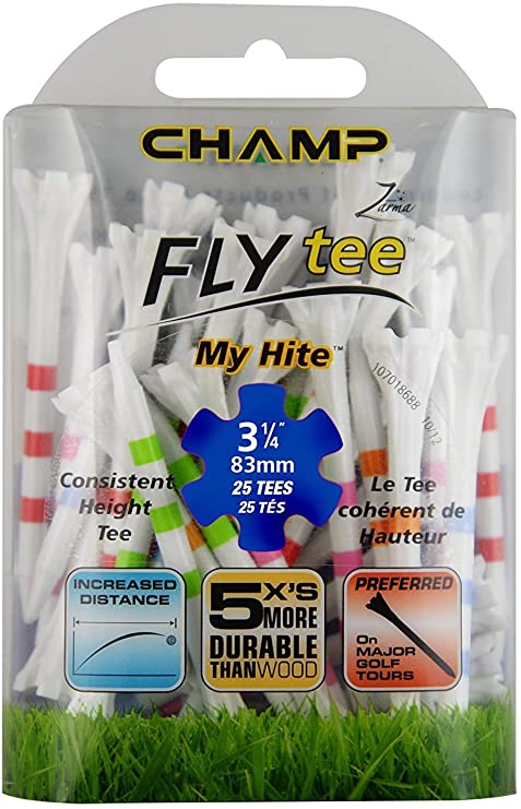 Champ Fly Tee My Hite 3-1/4"  25Count, Striped Mixed Colors, Mixed Striped Colors, 3 1/4"