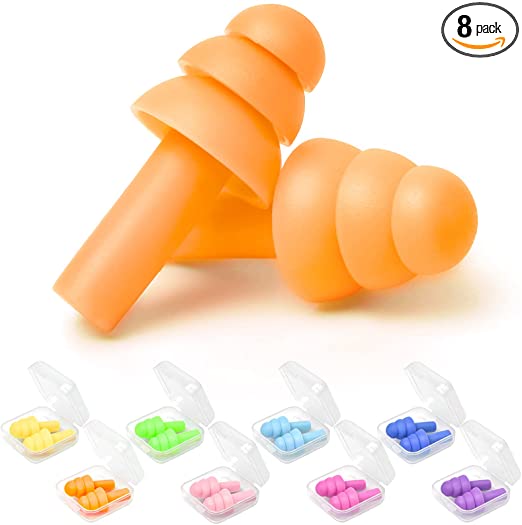 Earplugs for Sleeping Noise Cancelling, Reusable Ear Plugs– Super Soft, Silicone Ear Plug, for Sleeping 8 Pairs, Swimming, Snoring, Concerts, Work, Noisy Places (Orange)