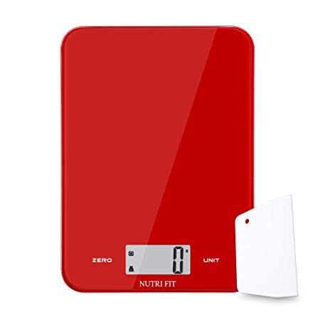 Digital Kitchen Scale Multifunction Food Scale,Baking Scale with Dough Scraper for Cooking by NUTRI FIT,Large Display,Easy to Clean,Ultra Slim,17.6lb 8kg(Red)