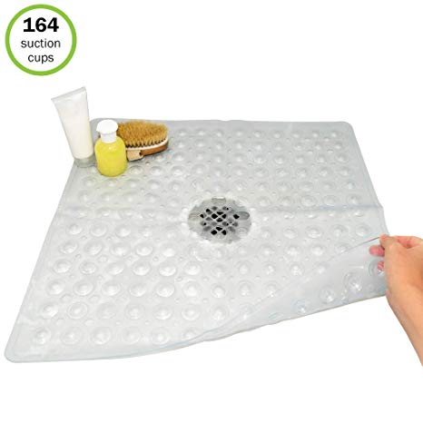 Evelots Square Shower Mat-Large-Drain Hole-Non Slip-Super Thick-164 Suction Cups
